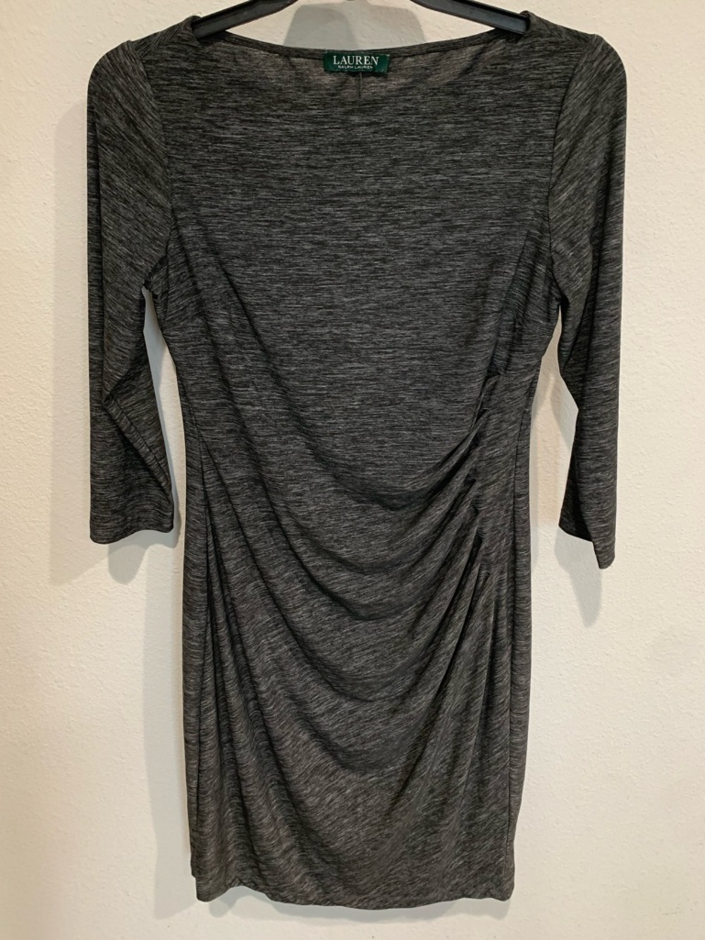 Lauren Ralph Lauren Dark Heather Gray Ruched Midi Dress
